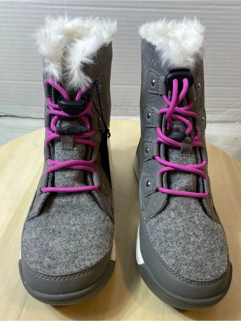 SOREL Youth Waterproof Insulated Snow Boots Grey Pink Size US 2 NEW